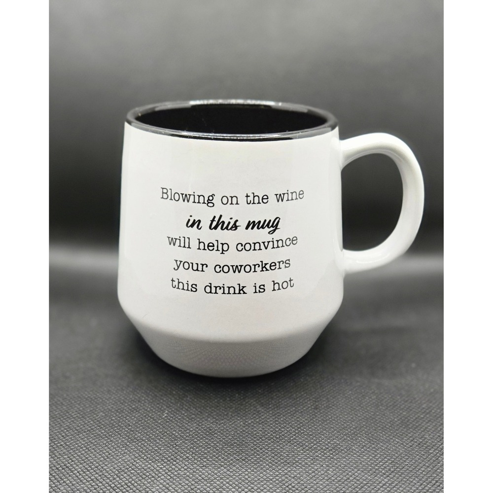 Ganz Funny Wine Coffee Mug White Black Blowing on Wine Office Humor Ceramic